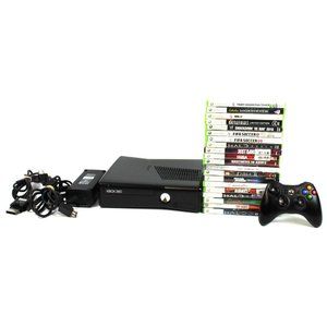 Xbox 360 Console S Slim 1439 Black Console + Cables + Controller + 20 Games Lot